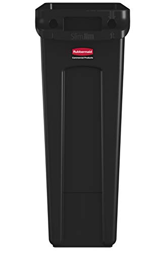 Rubbermaid Commercial Products Slim Jim Plastic Rectangular Trash/Garbage Can With Venting Channels, for Kitchen, Office, Workspace, 23 Gallon, Black - FG354060BLA