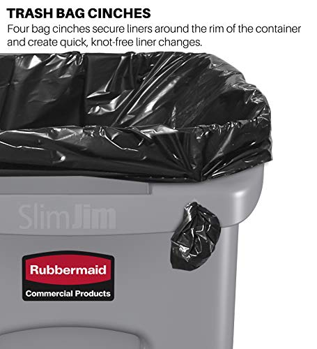 Rubbermaid Commercial Products Slim Jim Plastic Rectangular Trash/Garbage Can With Venting Channels, for Kitchen, Office, Workspace, 23 Gallon, Black - FG354060BLA