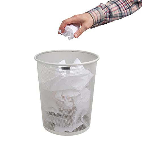 Mind Reader Network Collection, Waste Paper Basket, 4.5 Gallon Capacity, Reinforced Solid Rim and Base, Metal Mesh, White
