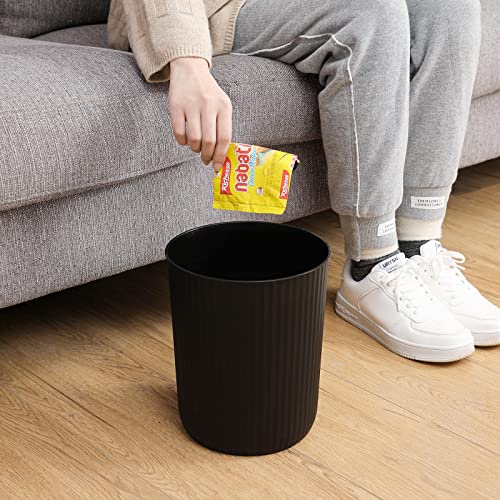 JiatuA Small Trash Can Plastic Wastebasket 1.5 Gallon Round Garbage Container Bin for Bathroom, Kitchen, Home Office, Dorm, Kids Room, Black