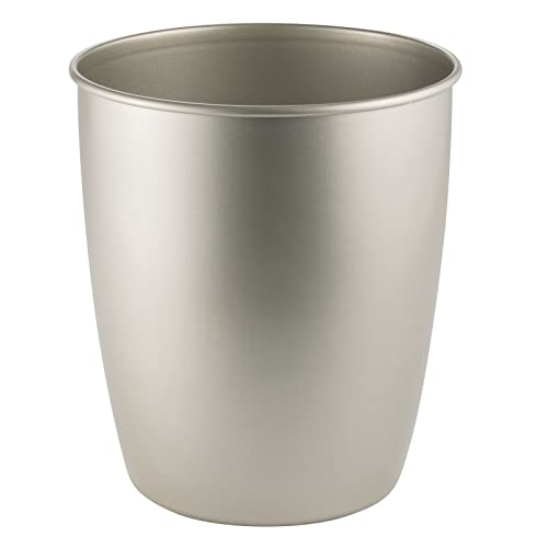 mDesign Small Steel Round Trash Can Bucket - 1.5 Gallon Wastebasket, Garbage Container Bin for Bathroom, Powder Room, Bedroom, Kitchen, Home Office - Hamill Collection - Matte Satin