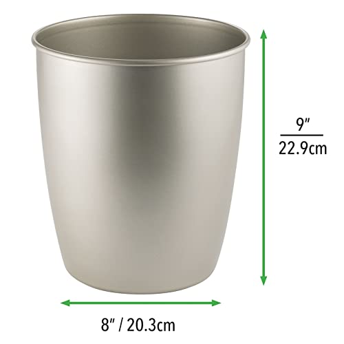 mDesign Small Steel Round Trash Can Bucket - 1.5 Gallon Wastebasket, Garbage Container Bin for Bathroom, Powder Room, Bedroom, Kitchen, Home Office - Hamill Collection - Matte Satin