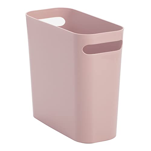 mDesign Plastic Small Trash Can, 1.5 Gallon/5.7-Liter Wastebasket, Narrow Garbage Bin with Handles for Bathroom, Laundry, Home Office - Holds Waste, Recycling, 10" High - Aura Collection, Rosette Pink