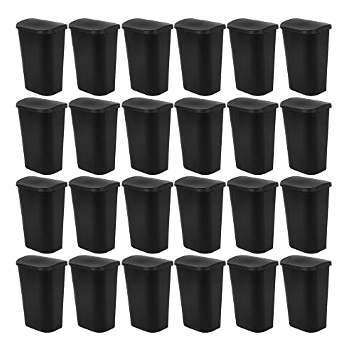 Sterilite 11.3 Gallon D Shape Flat Side Lift Top Lid Wastebasket Trash Cans for Kitchen, Home Office, Garage, or Workspace, Black (24 Pack)