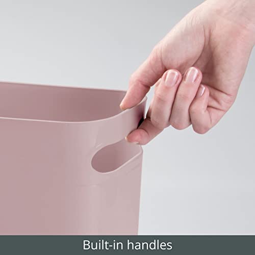 mDesign Plastic Small Trash Can, 1.5 Gallon/5.7-Liter Wastebasket, Narrow Garbage Bin with Handles for Bathroom, Laundry, Home Office - Holds Waste, Recycling, 10" High - Aura Collection, Rosette Pink