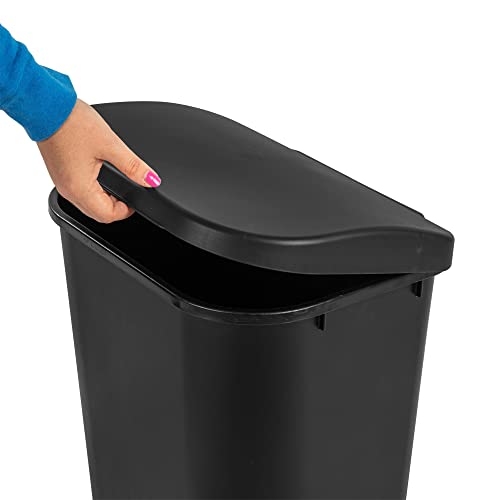 Sterilite 11.3 Gallon D Shape Flat Side Lift Top Lid Wastebasket Trash Cans for Kitchen, Home Office, Garage, or Workspace, Black (24 Pack)
