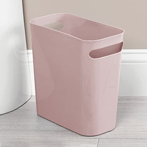 mDesign Plastic Small Trash Can, 1.5 Gallon/5.7-Liter Wastebasket, Narrow Garbage Bin with Handles for Bathroom, Laundry, Home Office - Holds Waste, Recycling, 10" High - Aura Collection, Rosette Pink