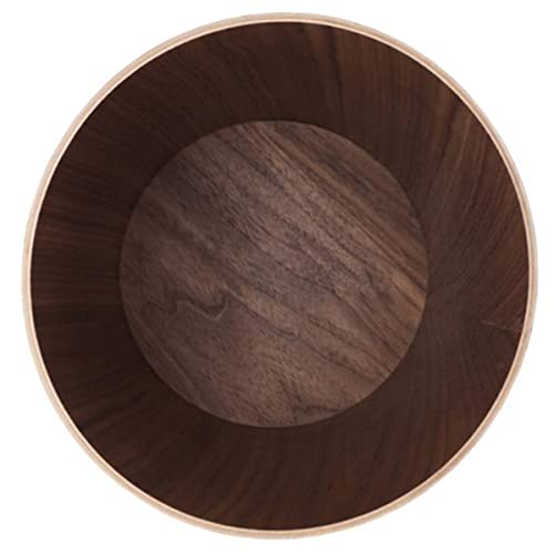 BISOZER Wood Trash Can, Round Stackable Wastebasket, Natural Wood Garbage Recycling Bin for Bathrooms, Powder Rooms, Kitchens, Home Offices (B-Dark Wood)
