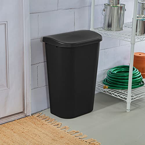 Sterilite 11.3 Gallon D Shape Flat Side Lift Top Lid Wastebasket Trash Cans for Kitchen, Home Office, Garage, or Workspace, Black (24 Pack)