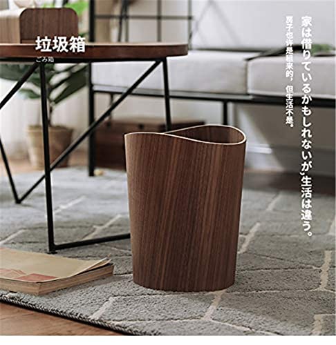 BISOZER Wood Trash Can, Round Stackable Wastebasket, Natural Wood Garbage Recycling Bin for Bathrooms, Powder Rooms, Kitchens, Home Offices (B-Dark Wood)