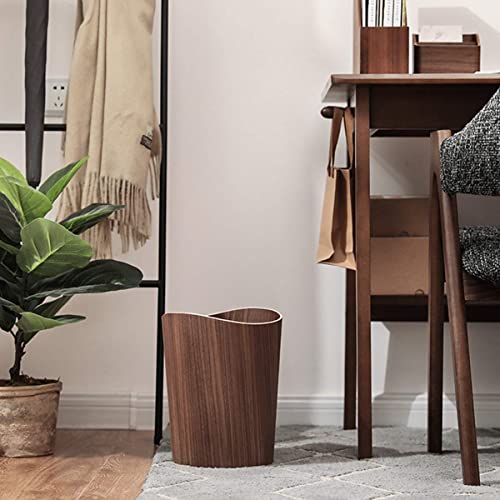 BISOZER Wood Trash Can, Round Stackable Wastebasket, Natural Wood Garbage Recycling Bin for Bathrooms, Powder Rooms, Kitchens, Home Offices (B-Dark Wood)