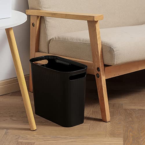rejomiik Small Trash Can, 3.5 Gallon Garbage Can Slim Waste Basket Plastic Trash Bin Container with Handles for Bathroom, Bedroom, Office, Home, Dorm Room, Kitchen, Rectangular Black