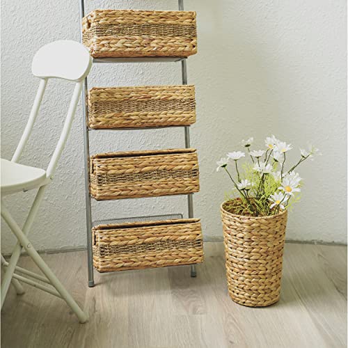 MANTEIV Waste Basket Woven - Water Hyacinth Storage Rustic Boho Decor Basket - Home Office Paper Wastebasket Garbage Container Bin for Living Room Bedroom Bathroom Kitchen Set