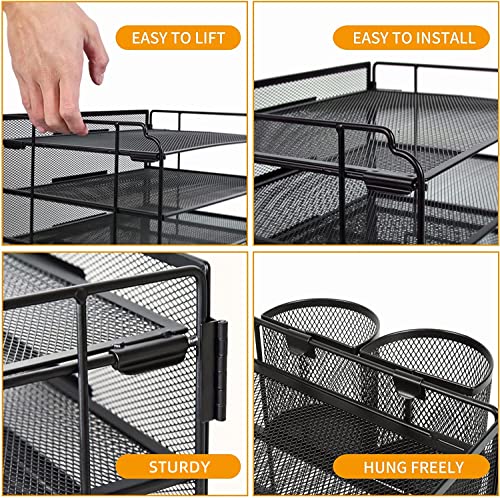 DALTACK 4-Trays Desktop File Organizer with Pen Holder?Letter Tray Paper Organizer with Drawer and Pen Holders, Black Mesh Office Supplies File Holder?Desk Organizer for Office School Home