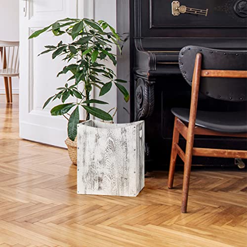 Office Trash Can, Rustic Waste Basket Set 2 Pack Wood Trash Can Farmhouse Style Wastebasket, 5.28 Gallon Garbage Bin with Handle for Kitchen Living Room Bedroom Bathroom Trash Can (2, Rustic White)