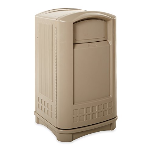 Rubbermaid Commercial Products Plaza Trash Can with Swing Doors, 50-Gallon, Beige, Large Outdoor Wastebasket for Stadiums/Malls/Airports/Office Buildings/Schools