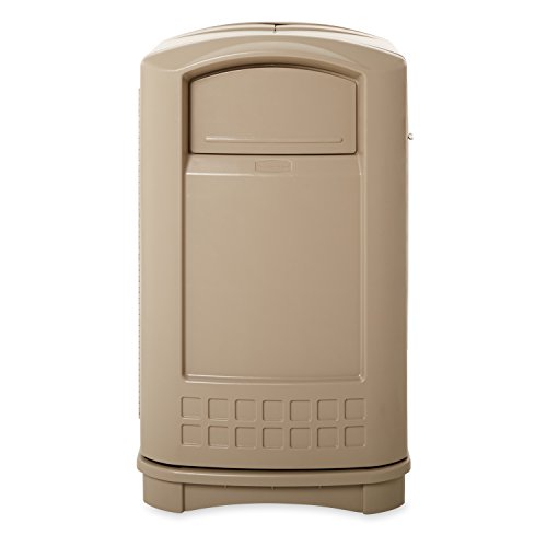 Rubbermaid Commercial Products Plaza Trash Can with Swing Doors, 50-Gallon, Beige, Large Outdoor Wastebasket for Stadiums/Malls/Airports/Office Buildings/Schools