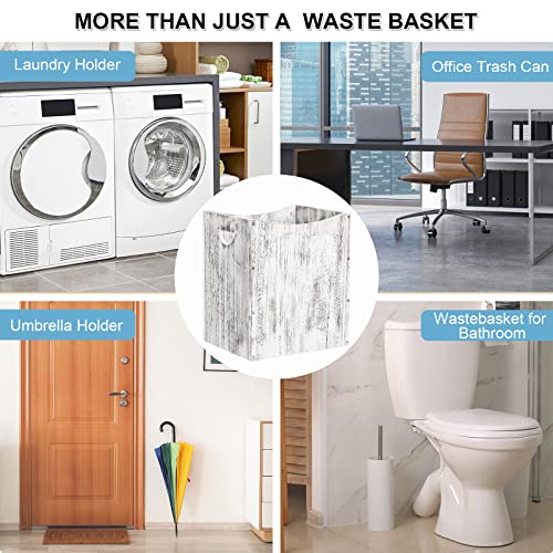 Office Trash Can, Rustic Waste Basket Set 2 Pack Wood Trash Can Farmhouse Style Wastebasket, 5.28 Gallon Garbage Bin with Handle for Kitchen Living Room Bedroom Bathroom Trash Can (2, Rustic White)