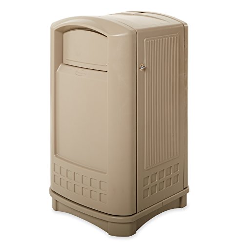 Rubbermaid Commercial Products Plaza Trash Can with Swing Doors, 50-Gallon, Beige, Large Outdoor Wastebasket for Stadiums/Malls/Airports/Office Buildings/Schools