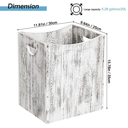 Office Trash Can, Rustic Waste Basket Set 2 Pack Wood Trash Can Farmhouse Style Wastebasket, 5.28 Gallon Garbage Bin with Handle for Kitchen Living Room Bedroom Bathroom Trash Can (2, Rustic White)