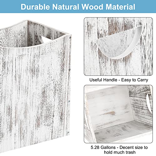 Office Trash Can, Rustic Waste Basket Set 2 Pack Wood Trash Can Farmhouse Style Wastebasket, 5.28 Gallon Garbage Bin with Handle for Kitchen Living Room Bedroom Bathroom Trash Can (2, Rustic White)