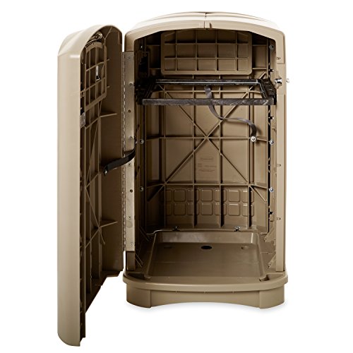 Rubbermaid Commercial Products Plaza Trash Can with Swing Doors, 50-Gallon, Beige, Large Outdoor Wastebasket for Stadiums/Malls/Airports/Office Buildings/Schools