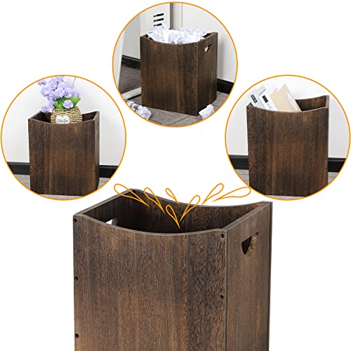 Wood Trash Can 5.3 Gallon Office Wastebasket Farmhouse Rectangular Garbage Can with Built-in Handles Small Trash Can for Bedroom Office Kitchen Bathroom Under Desk Large Storage