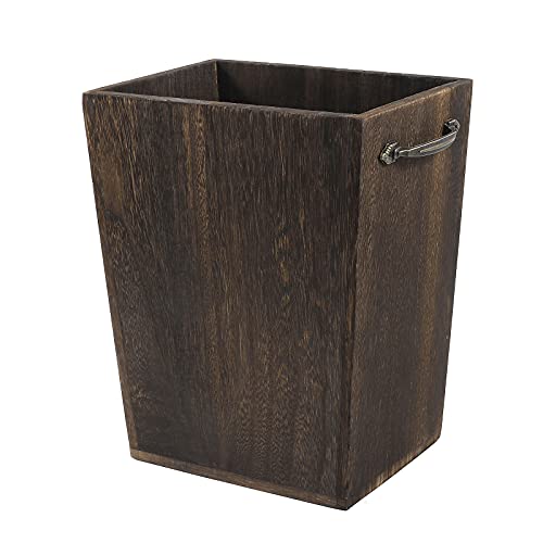 MOOACE Small Trash Can Wastebasket, Rustic Wood Garbage Container Bin with Handle for Bedroom, Living Room, Office, Home, Kitchen, Bathroom