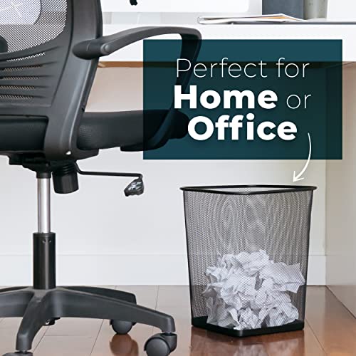 Greenco Small Trash Cans for Home or Office, 2pk, 6 Gallon Black Mesh Square Home/Office Trash Can, Lightweight, Sturdy for Under Desk, Kitchen, Bedroom, Den, or Recycling Can, 6 Gallon Square Trash