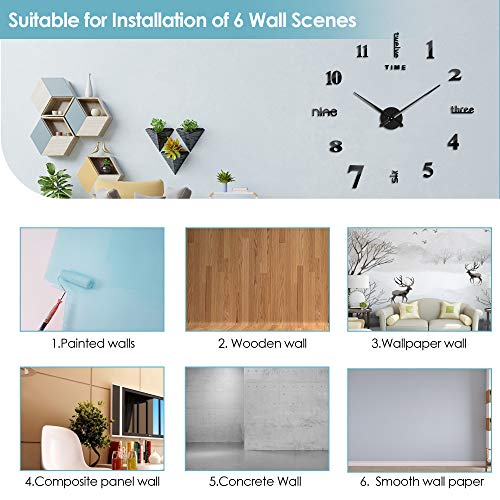 FERRISA Frameless DIY Wall Clock, 3 in 1 Large 3D Frameless Wall Clock 47 Inch, 3D DIY Wall Clock for Living Room Bedroom Office Decor Wall Decor(Black Silver)
