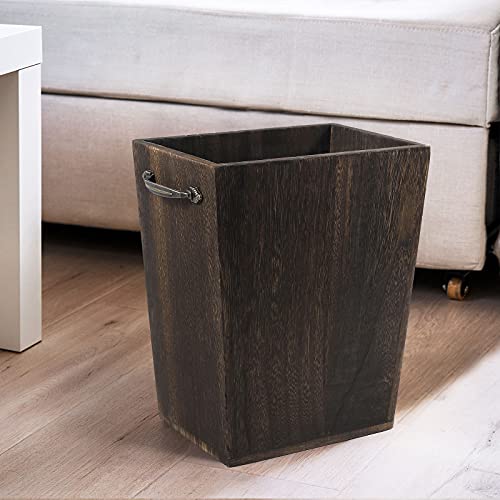 MOOACE Small Trash Can Wastebasket, Rustic Wood Garbage Container Bin with Handle for Bedroom, Living Room, Office, Home, Kitchen, Bathroom