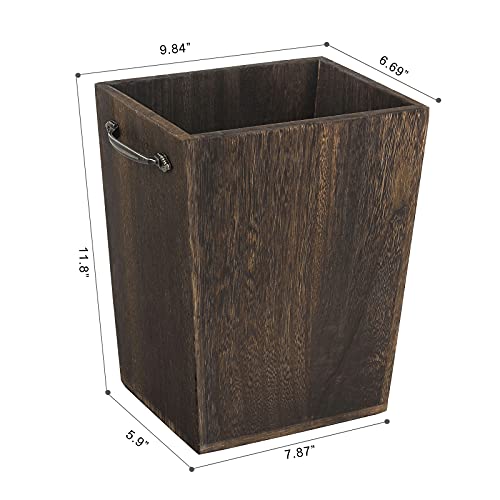 MOOACE Small Trash Can Wastebasket, Rustic Wood Garbage Container Bin with Handle for Bedroom, Living Room, Office, Home, Kitchen, Bathroom
