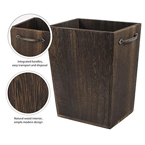 MOOACE Small Trash Can Wastebasket, Rustic Wood Garbage Container Bin with Handle for Bedroom, Living Room, Office, Home, Kitchen, Bathroom