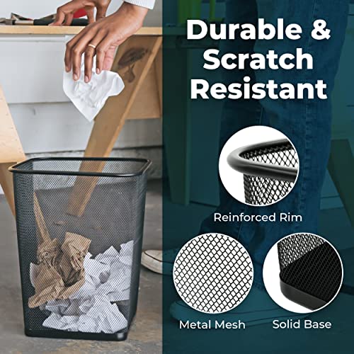 Greenco Small Trash Cans for Home or Office, 2pk, 6 Gallon Black Mesh Square Home/Office Trash Can, Lightweight, Sturdy for Under Desk, Kitchen, Bedroom, Den, or Recycling Can, 6 Gallon Square Trash