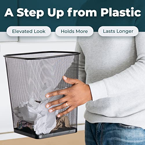 Greenco Small Trash Cans for Home or Office, 2pk, 6 Gallon Black Mesh Square Home/Office Trash Can, Lightweight, Sturdy for Under Desk, Kitchen, Bedroom, Den, or Recycling Can, 6 Gallon Square Trash