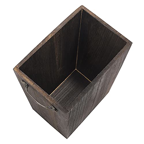 MOOACE Small Trash Can Wastebasket, Rustic Wood Garbage Container Bin with Handle for Bedroom, Living Room, Office, Home, Kitchen, Bathroom