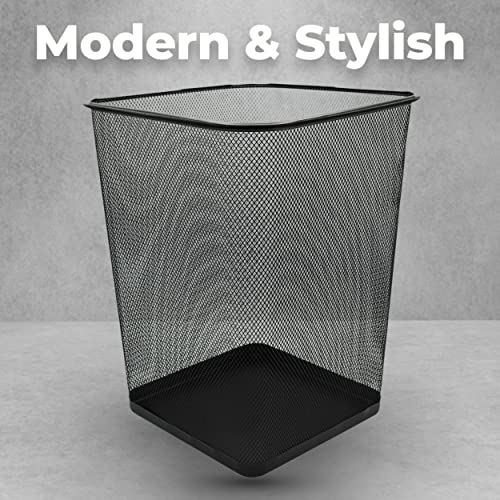 Greenco Small Trash Cans for Home or Office, 2pk, 6 Gallon Black Mesh Square Home/Office Trash Can, Lightweight, Sturdy for Under Desk, Kitchen, Bedroom, Den, or Recycling Can, 6 Gallon Square Trash