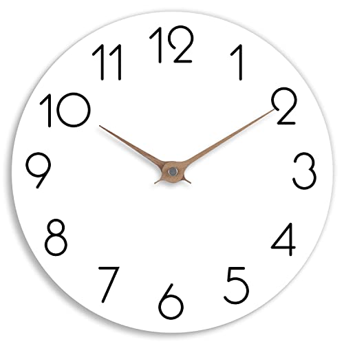 cicininc Wall Clock 10 Inch - Modern Wall Clocks Battery Operated, Silent Non-Ticking, Simple Wooden Decorative Clock for Bathroom, Office, Bedroom, Home, Kitchen, Living Room(White)