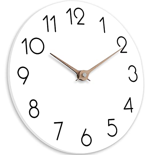 cicininc Wall Clock 10 Inch - Modern Wall Clocks Battery Operated, Silent Non-Ticking, Simple Wooden Decorative Clock for Bathroom, Office, Bedroom, Home, Kitchen, Living Room(White)