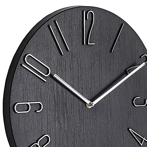 CLWJKH 12 Inch Wall Clock Silent Non Ticking - Quality Quartz Battery Operated Round Easy to Read Modern Simple Style Decor Clock for Home/Bedroom/Kitchen/Living Room/Office/School