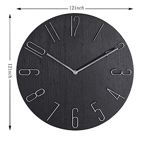 CLWJKH 12 Inch Wall Clock Silent Non Ticking - Quality Quartz Battery Operated Round Easy to Read Modern Simple Style Decor Clock for Home/Bedroom/Kitchen/Living Room/Office/School