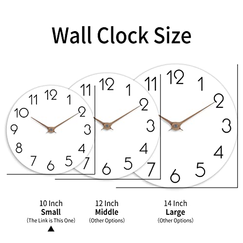 cicininc Wall Clock 10 Inch - Modern Wall Clocks Battery Operated, Silent Non-Ticking, Simple Wooden Decorative Clock for Bathroom, Office, Bedroom, Home, Kitchen, Living Room(White)