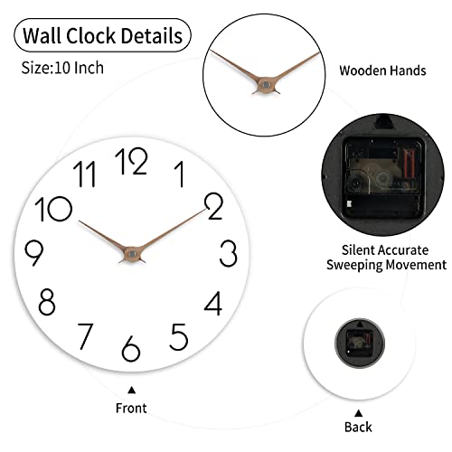 cicininc Wall Clock 10 Inch - Modern Wall Clocks Battery Operated, Silent Non-Ticking, Simple Wooden Decorative Clock for Bathroom, Office, Bedroom, Home, Kitchen, Living Room(White)