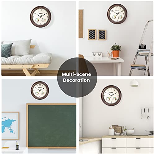 Geevon 12" Wall Clock Non Ticking with Hygrometer and Thermometer Combo,Battery Operated Quartz Decorative Large Digital Wall Clocks for Home,Living Room,Office,Classroom,Kitchen,Bedroom Decor