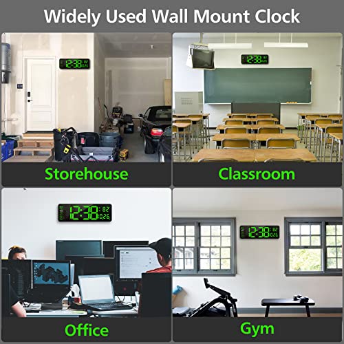Zgrmbo 16" Large Digital Wall Clock with Remote, Large Display Digital Clock with Time Date Temp Week, 12/24H, Auto/Custom Brightness, Timer, Wall Mount for Living Room/Gym/Shop/Warehouse/Office Decor