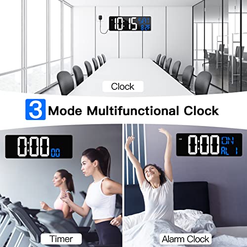 17 Inch Large Digital Wall Clock with Remote Control, Automatic Brightness Dimmer Digital Wall Clock Large Display with Day/Date/Temperature, Snooze, Count Up & Down Timer for Living Room, Office, Gym