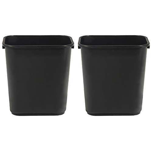 AmazonCommercial 3 Gallon Rectangular Commercial Office Wastebasket, 2 Pack, Black