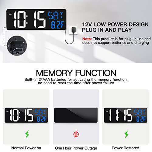 17 Inch Large Digital Wall Clock with Remote Control, Automatic Brightness Dimmer Digital Wall Clock Large Display with Day/Date/Temperature, Snooze, Count Up & Down Timer for Living Room, Office, Gym