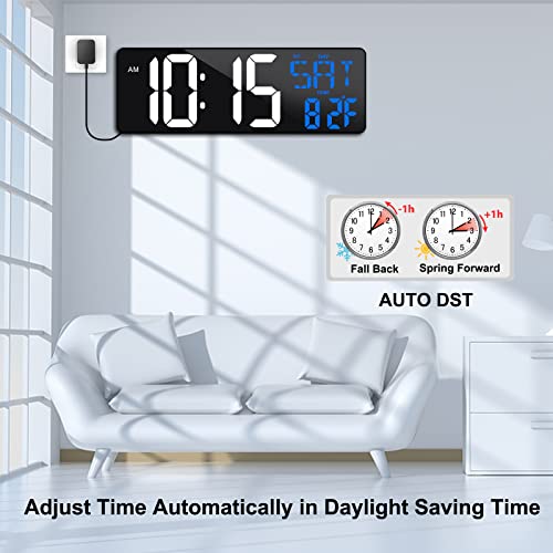 17 Inch Large Digital Wall Clock with Remote Control, Automatic Brightness Dimmer Digital Wall Clock Large Display with Day/Date/Temperature, Snooze, Count Up & Down Timer for Living Room, Office, Gym