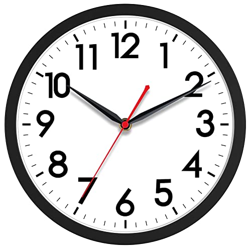 AKCISOT Wall Clock 10 Inch Silent Non-Ticking Modern Wall Clocks Battery Operated - Analog Small Classic Clock for Office, Home, Bathroom, Kitchen, Bedroom, School, Living Room(Black)